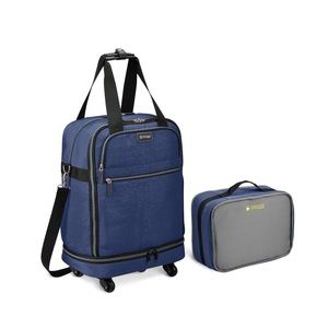 Biaggi Zipsak Bag 22" Micro Fold Spinner Carry On Collapsible Luggage Navy Blue